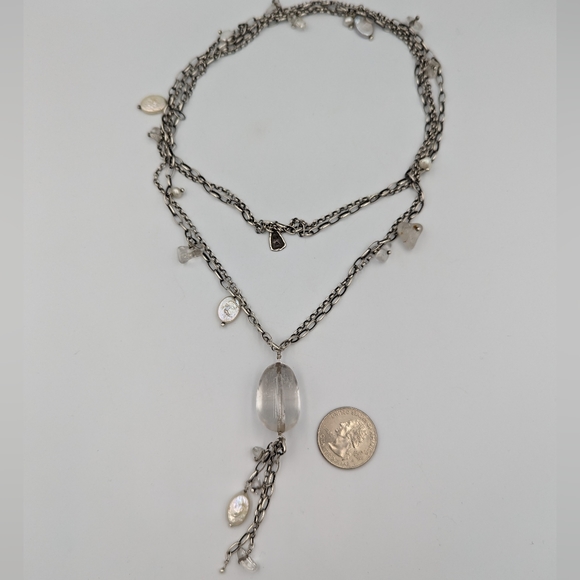 Long SILPADA Sterling Silver Freshwater Pearl Crystal Tassel Necklace 35" - Picture 6 of 10